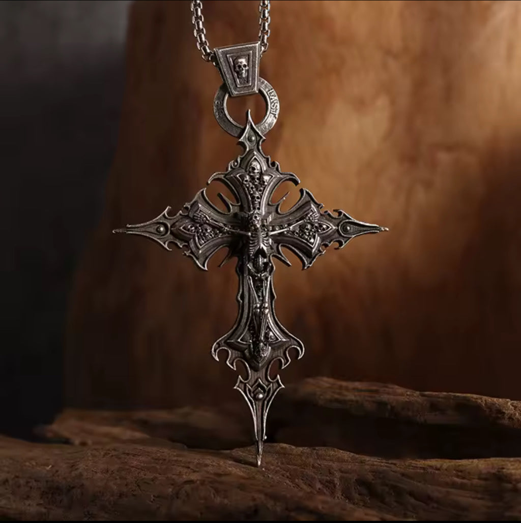 Gothic Style Skeleton Vintage Cross Necklace