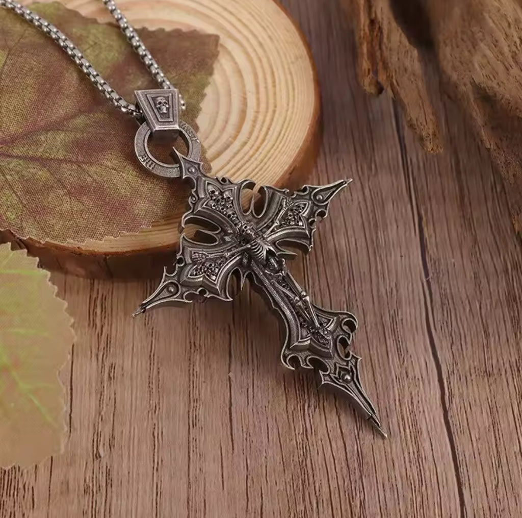 Gothic Style Skeleton Vintage Cross Necklace