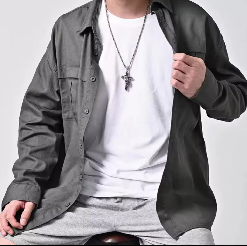 Praying Hands Cross Necklace - Stainless Steel Religious Pendant