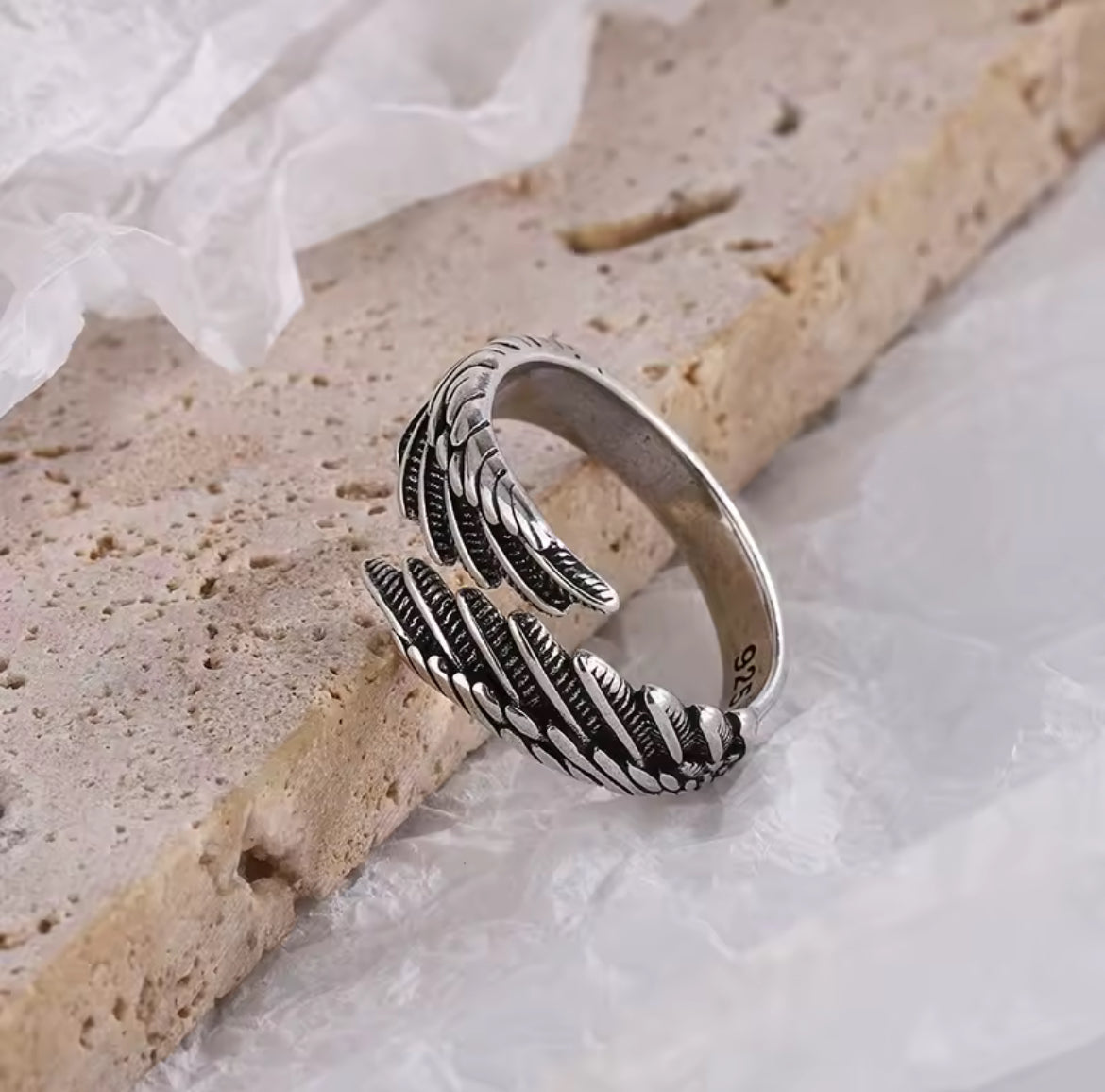 Guardian Angel Wing Ring - Adjustable Sterling Silver Feather Jewelry