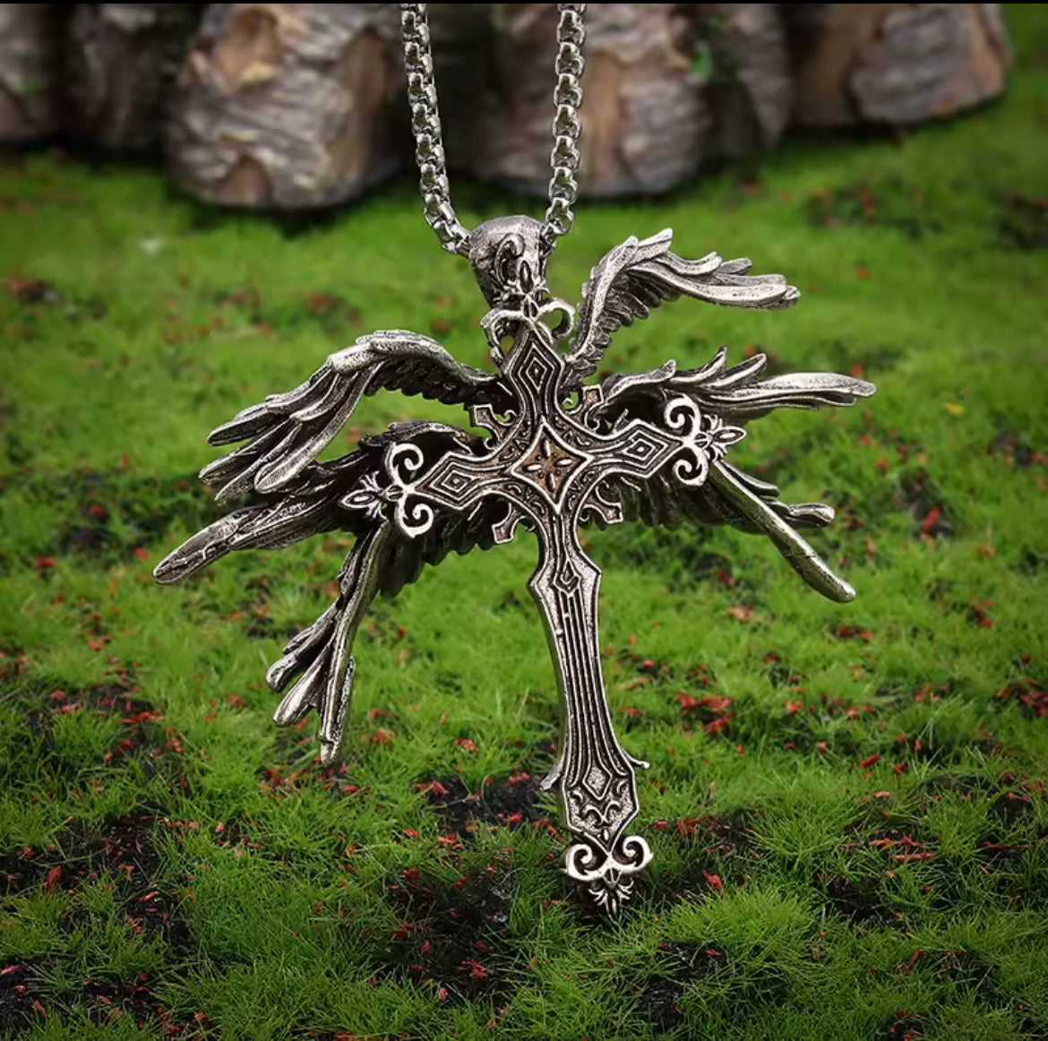 Gothic Wing Style Vintage Christian Necklace